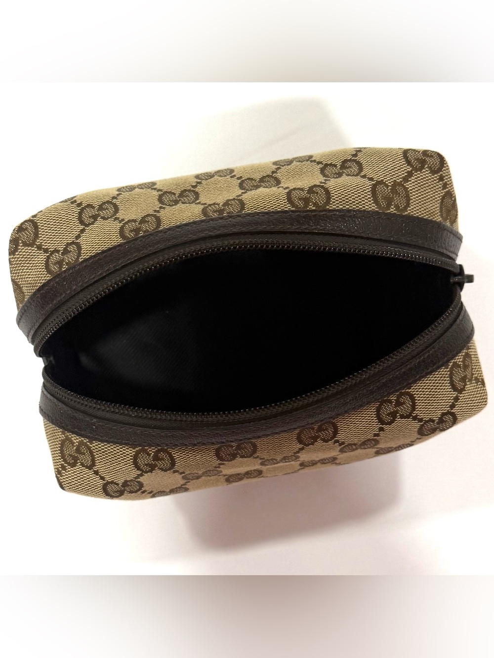 Gucci GG Monogram Canvas Cosmetics Bag- Beige Brown
